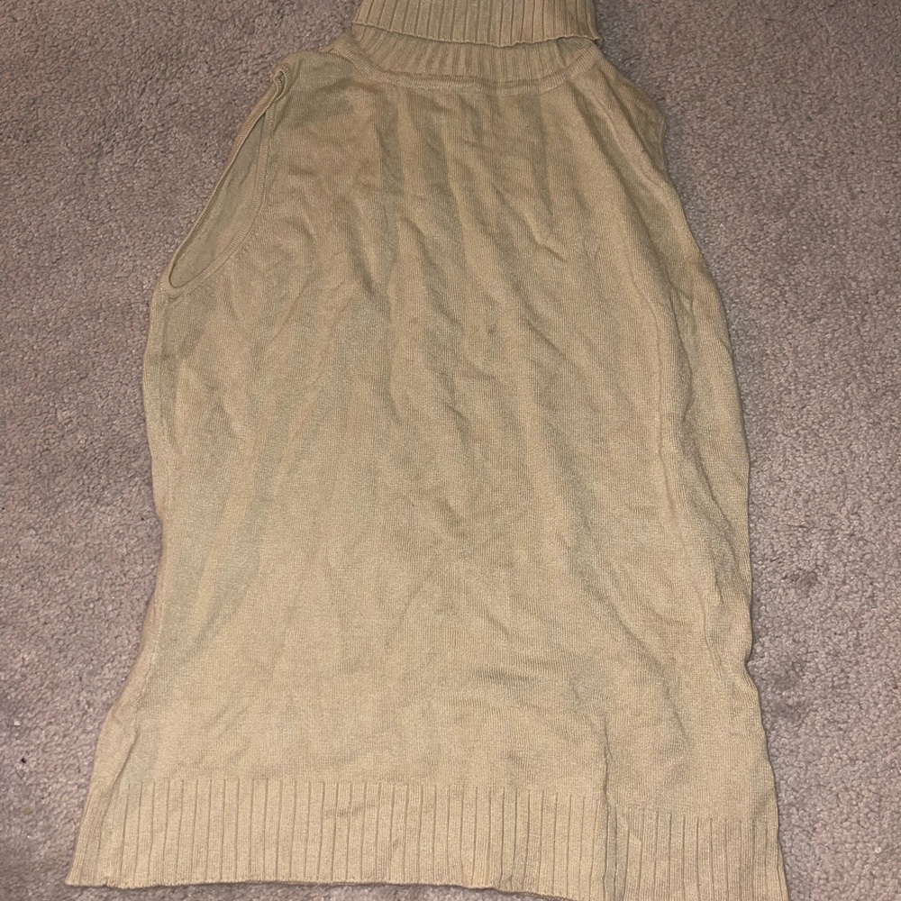 Tan Cowl Neck Sweater with Ribbed Texture